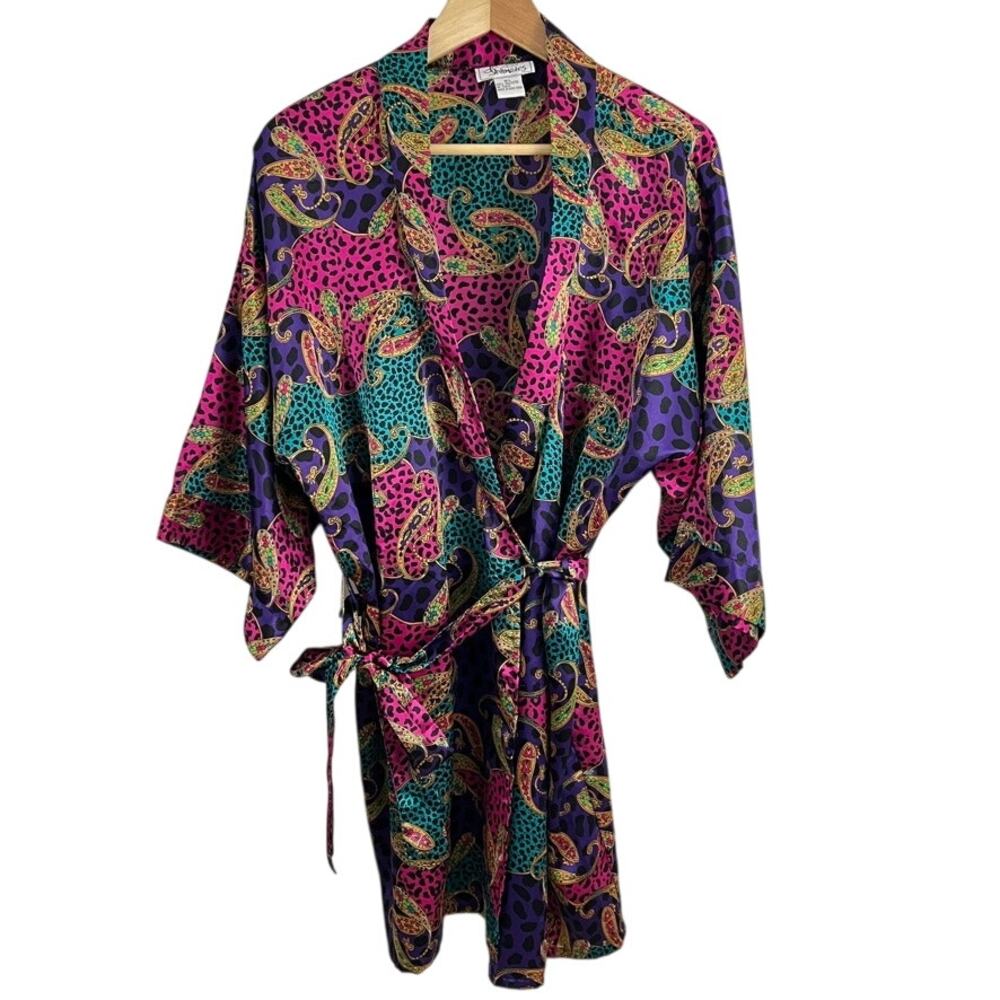 J.O Intimates Leopard Print Paisley Robe Shorter Women Size M/L Vintage Satiny